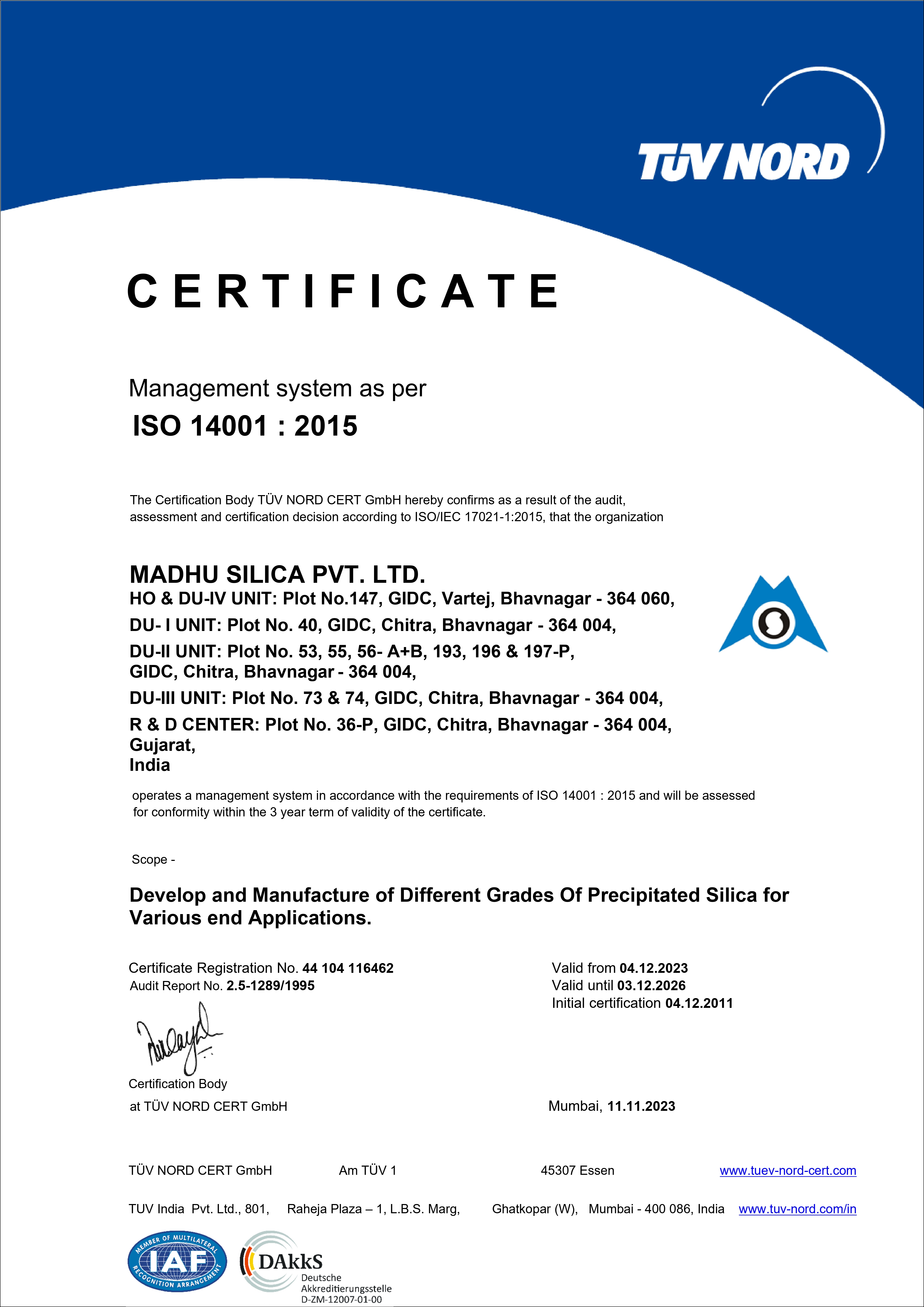 ISO 14001 Certificate